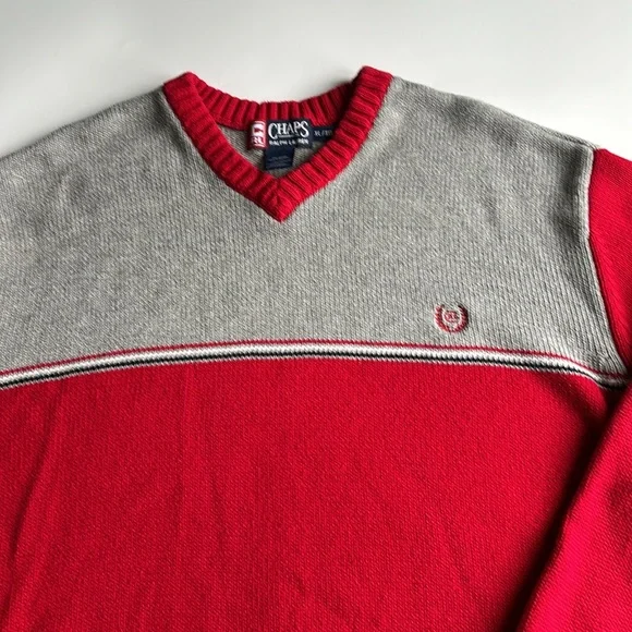 Vintage Chaps Ralph Lauren Color Block V-Neck Cotton Sweater - Picture 4 of 9